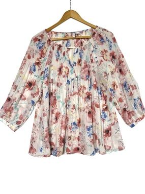 Elle semi-sheer floral peasant top MEIDUM